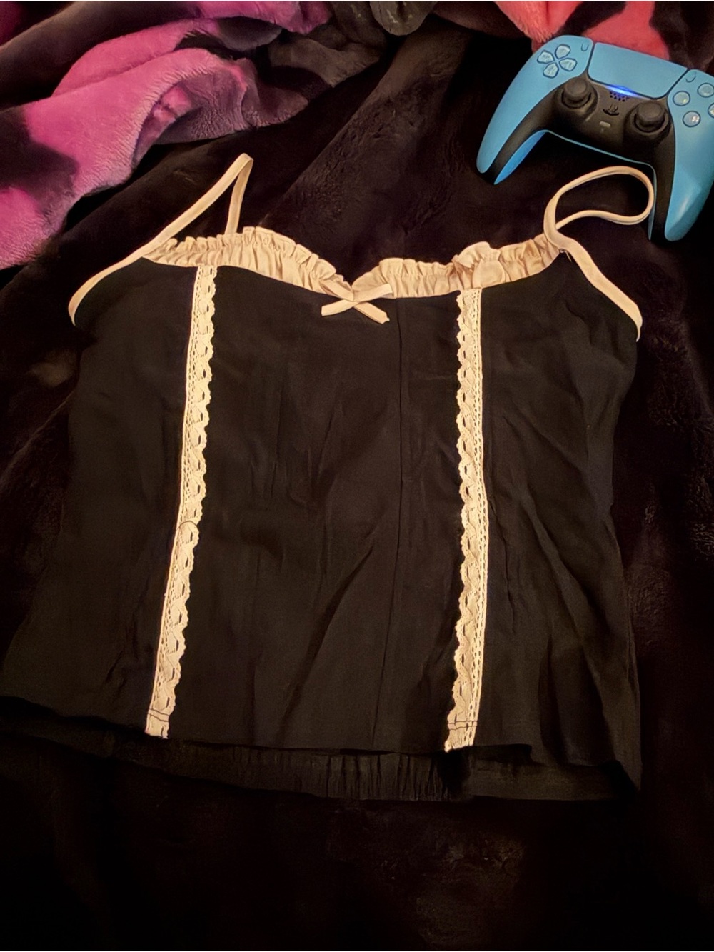 Sweet Rain Black Cami with Cream Lace Trim